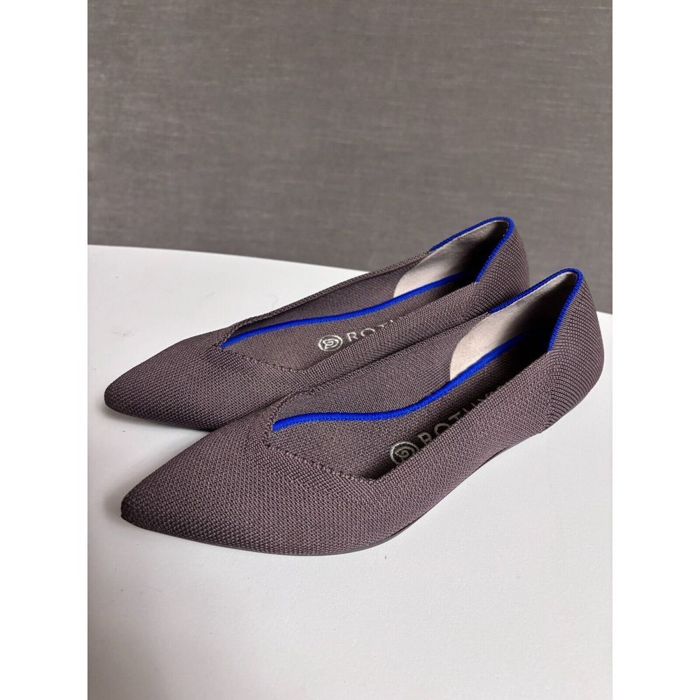 Rothy's Gray Pointed Toe Flats with Blue Trim